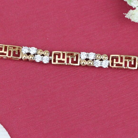 "Rose Gold CZ Bracelet with Greek Key Motif, Elegant Patterned Design, XPBL0750 - Picture 12 of 12
